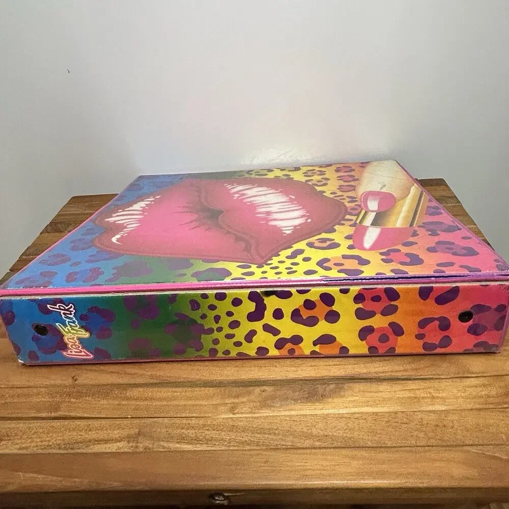 Vintage Lisa Frank 3 Ring Binder Lips Lipstick Rainbow Colorful Cheetah